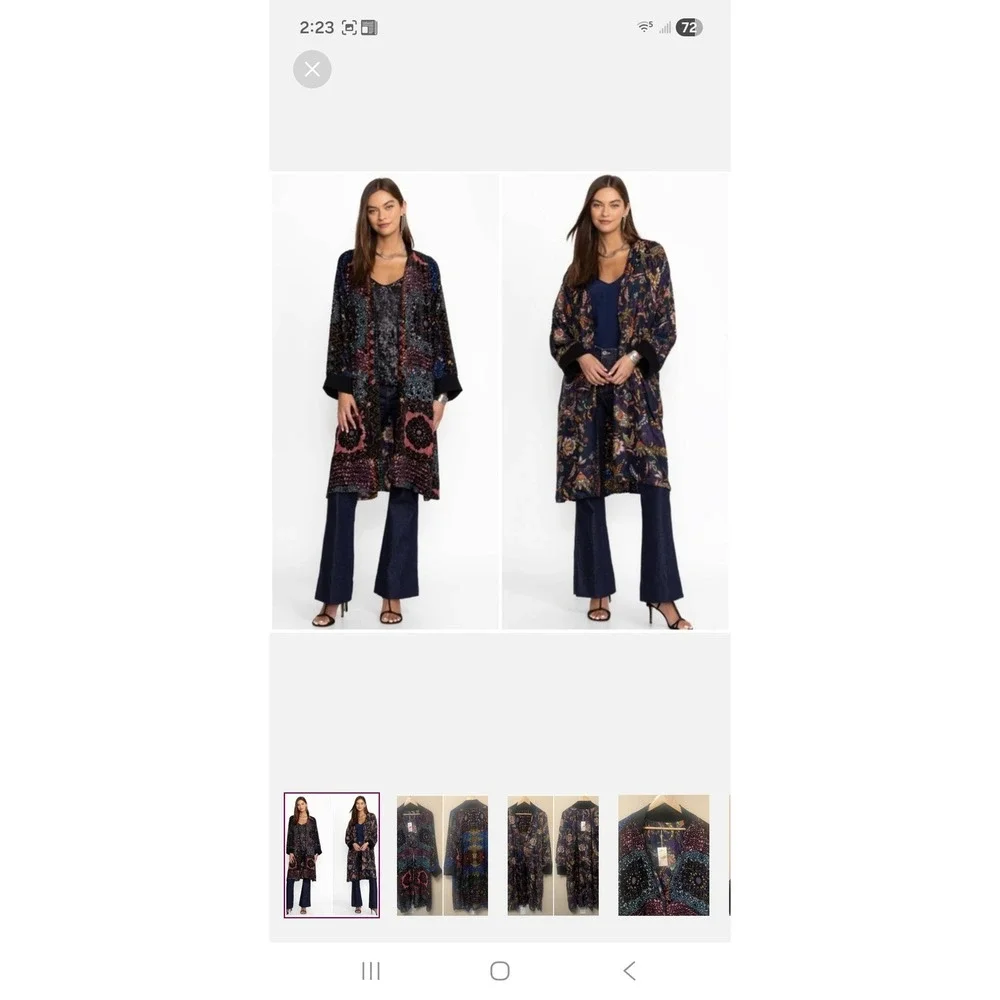 Johnny Was Reversible Silk Duster Cardigan Burnout Velvet Floral Paisley Small - Picture 6 of 9
